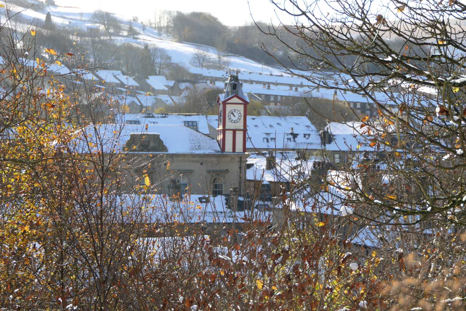 Marsden Mechanics Clock tower in the snow