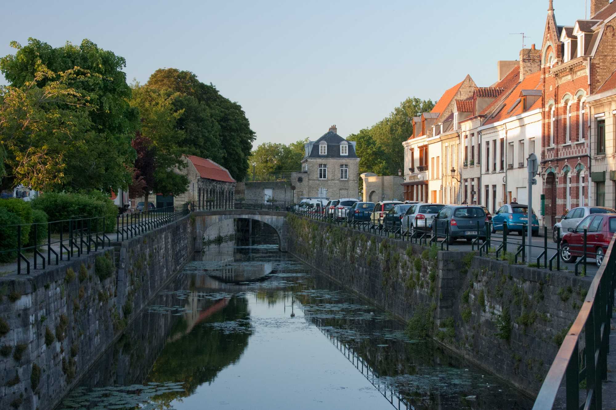 Canal view in Bergues, Northern France