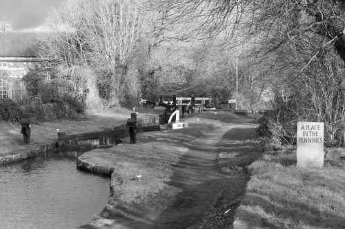 black and white photo of lock 38e on the Huddersfield narrow canal