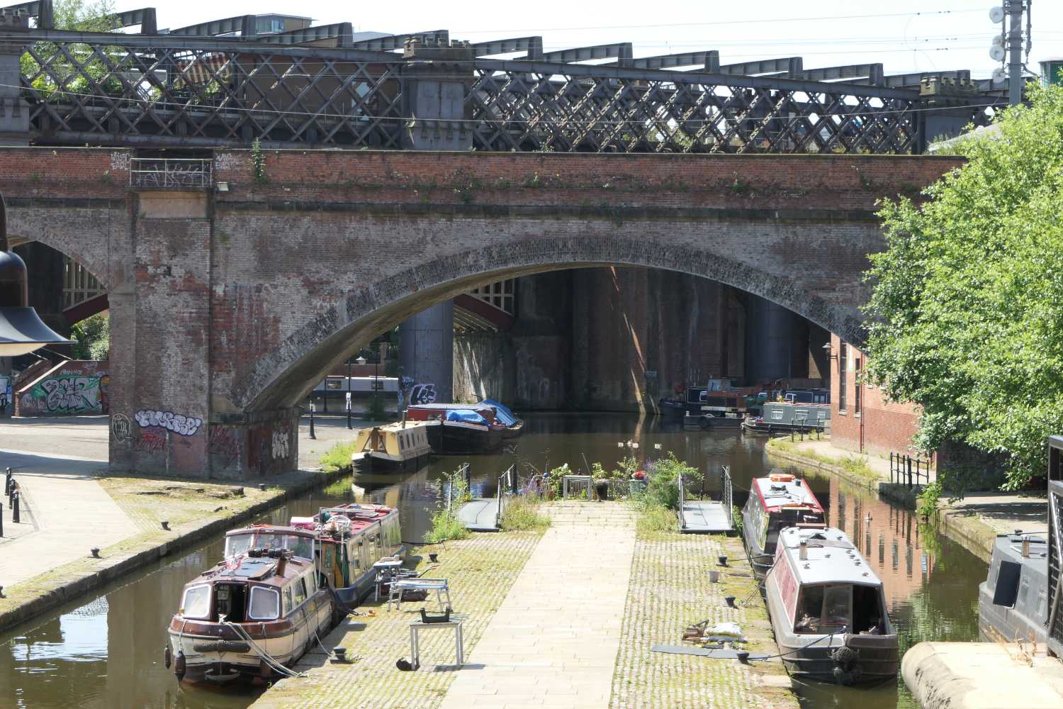 Looking south along the along the canal towards the bridges