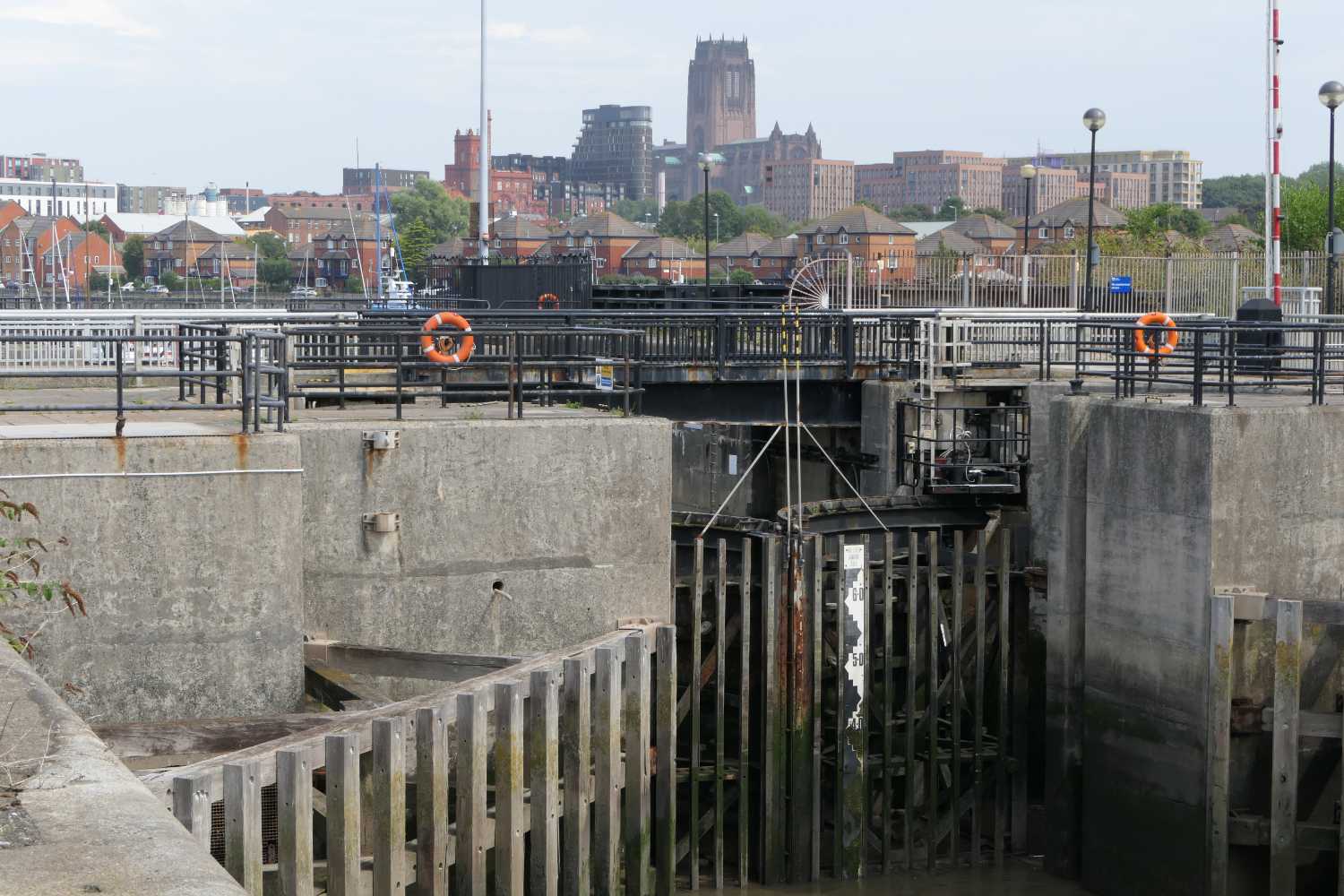 Lock at Brunswick Dock looking towards the Anglican Cathedral