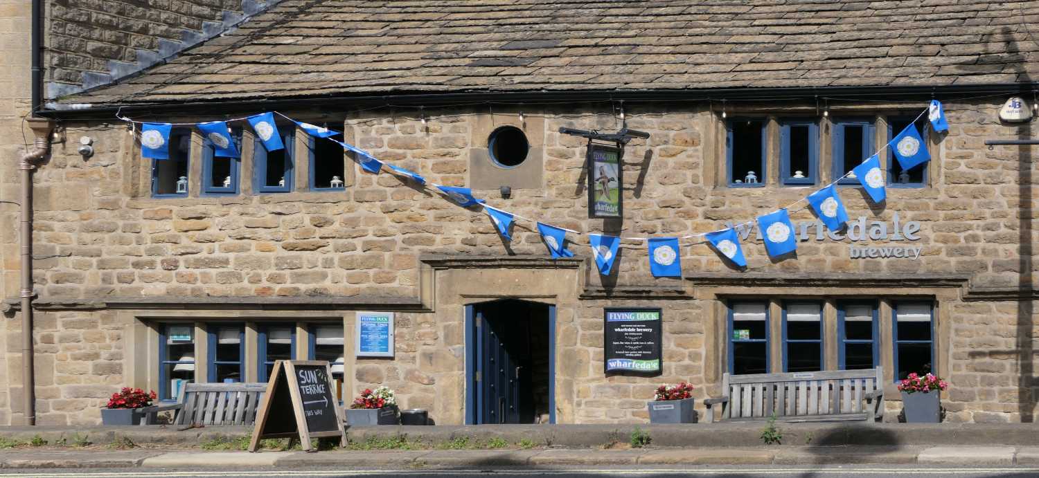 Front of the flying duck pub in Ilkley.