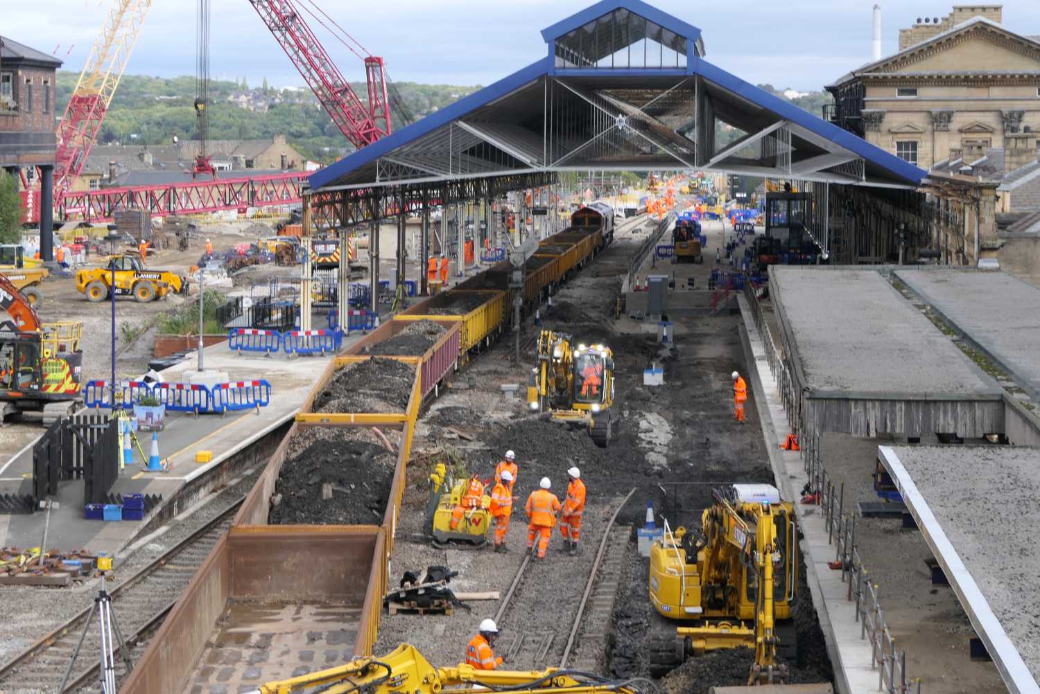 Works at Huddersfield station during the four week closure, one