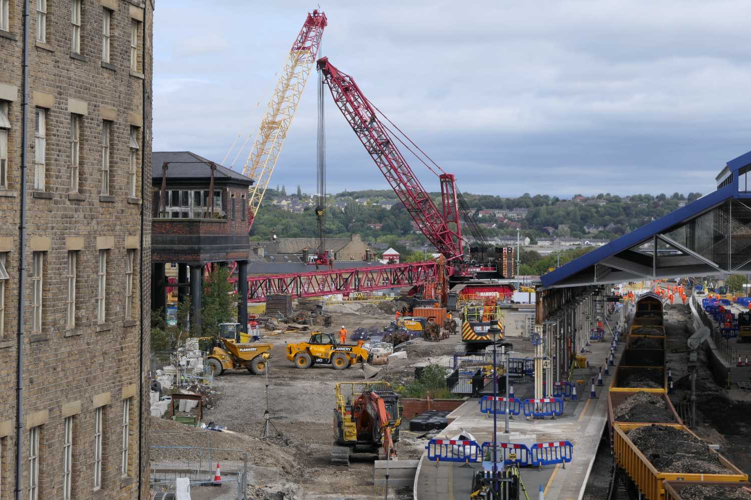 Works at Huddersfield station during the four week closure, two