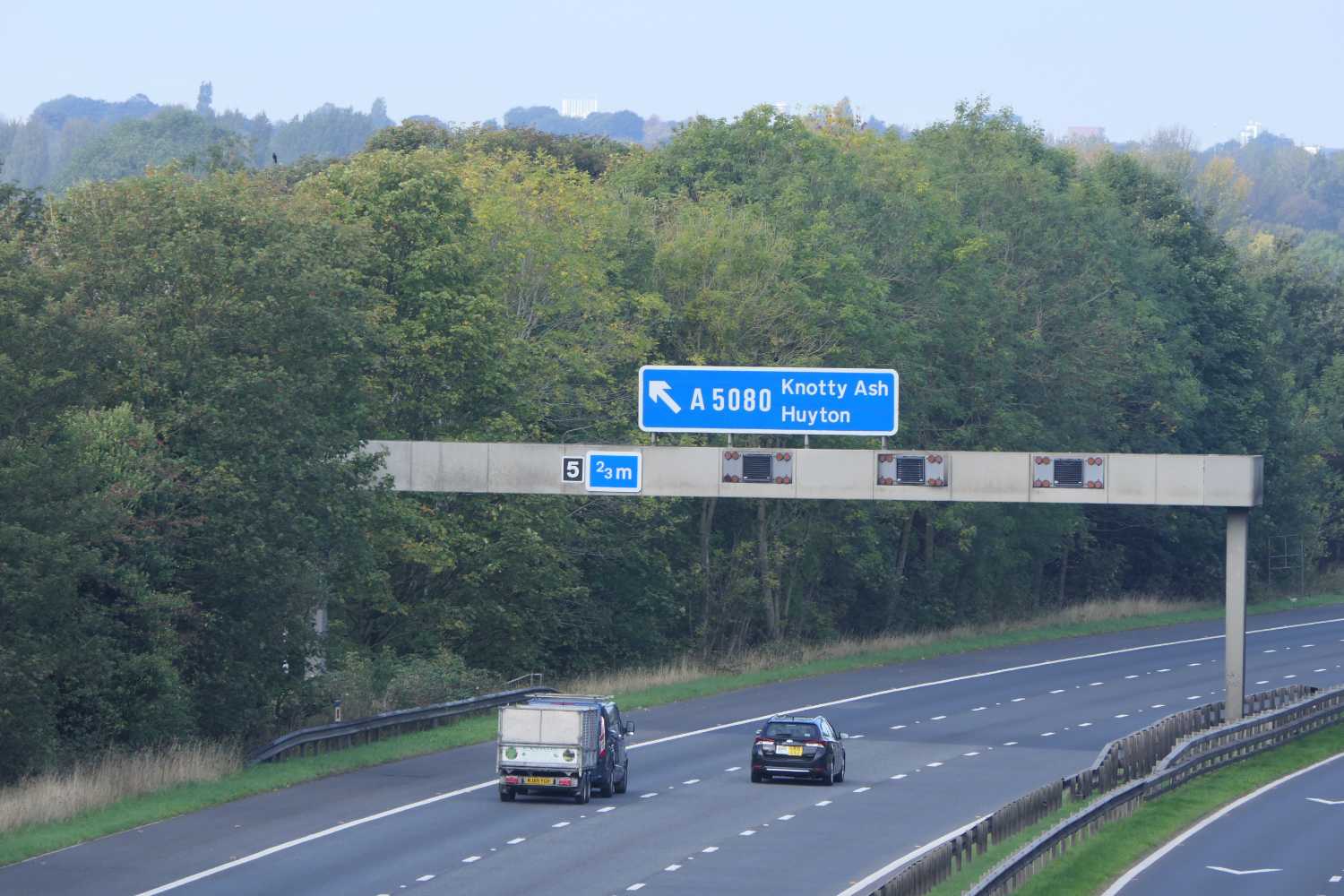 Knotty Ash direction sign on the M62.