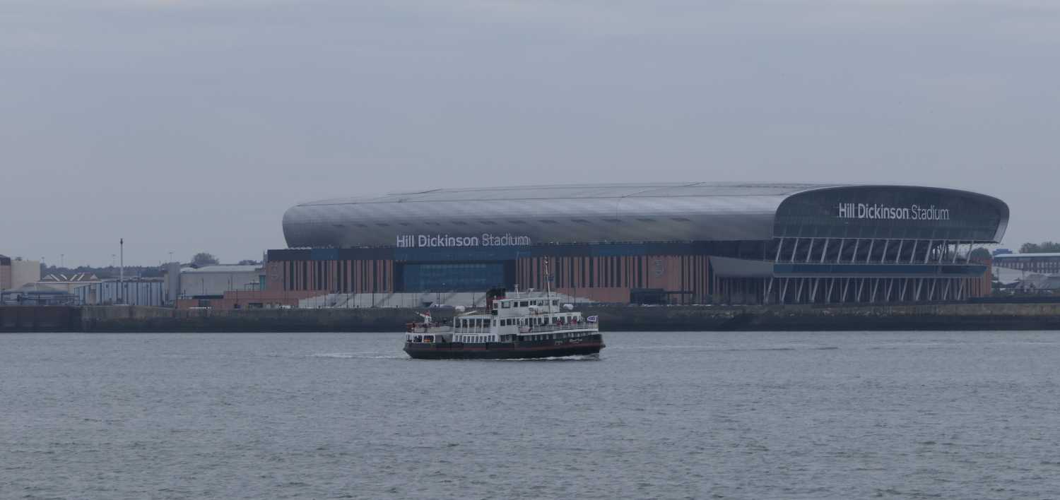 Royal Iris ferry passing Everton's new stadium.