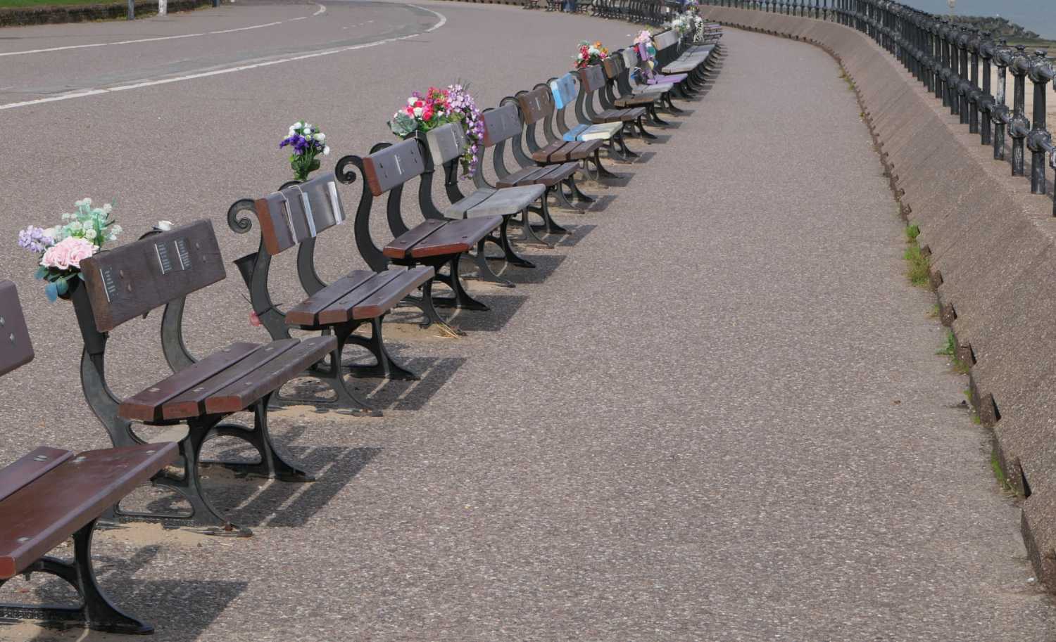 Benches with memorials, one
