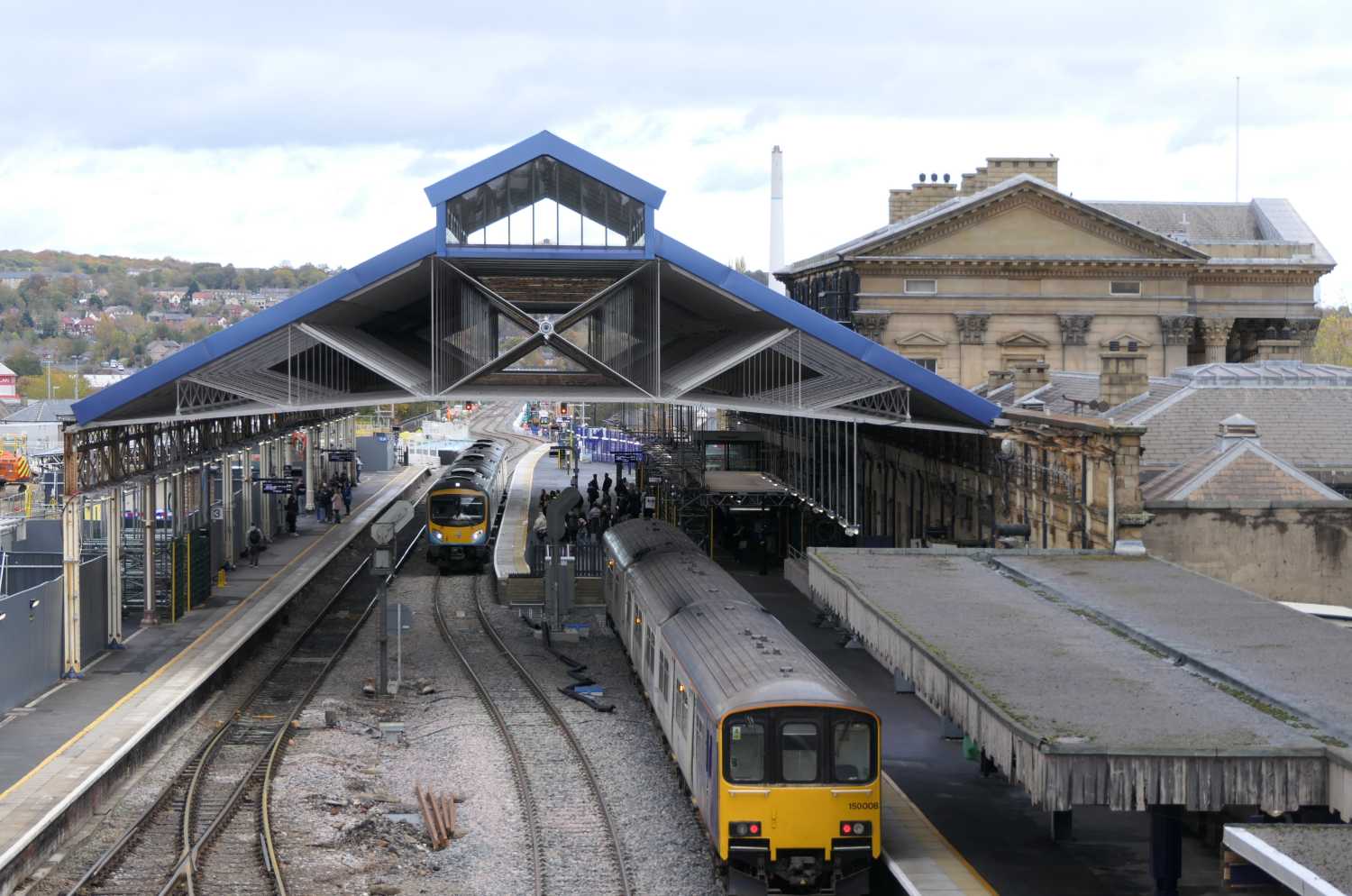 East bound trains in station.