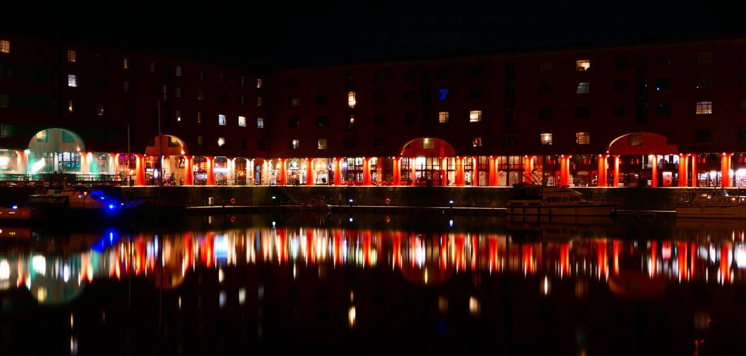 Corner of Albert Dock showing covered walk, one
