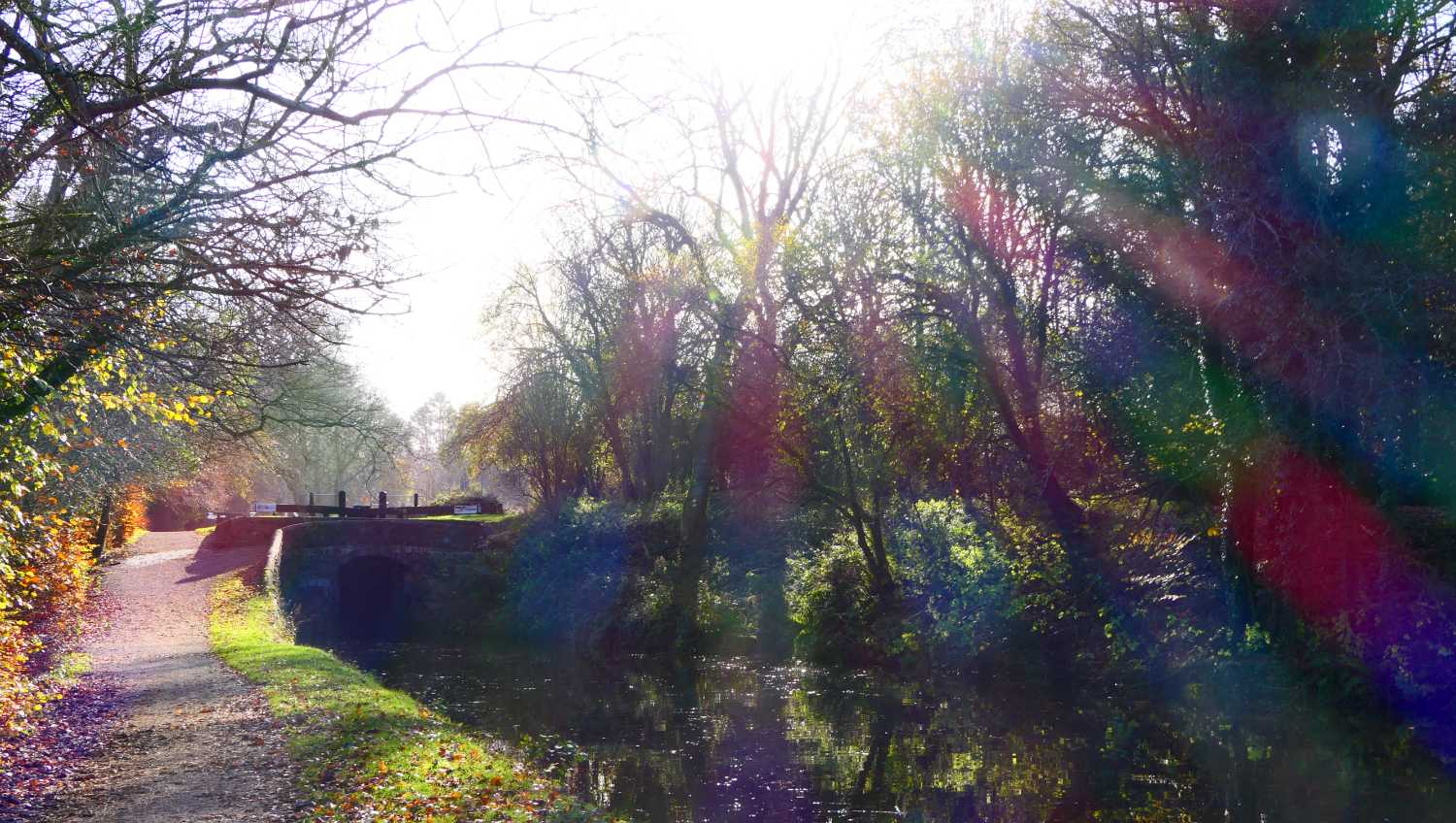 View of Marple Lock looking into the sun, Three