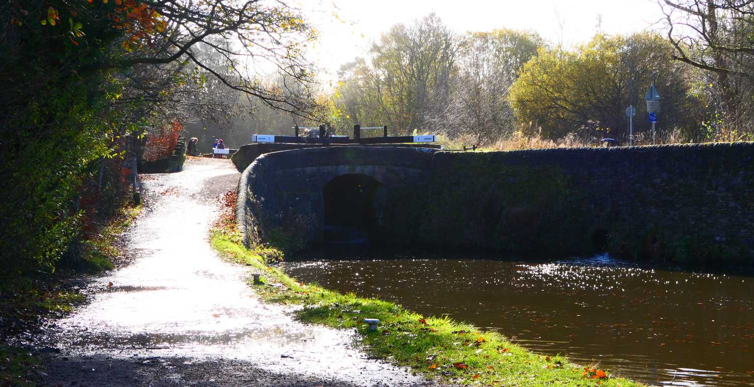 View of Marple Lock looking into the sun, Four