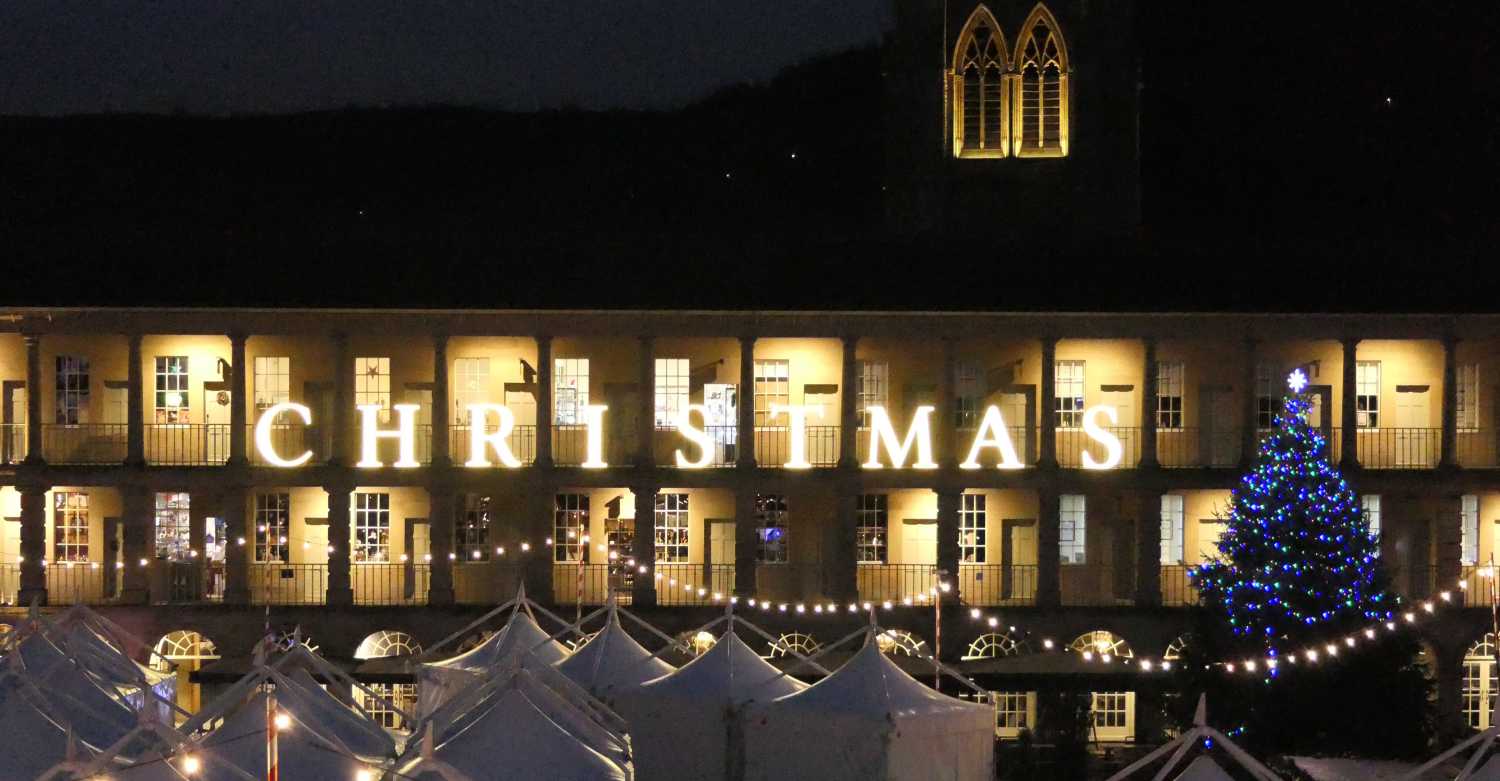 Christmas sign in Piece Hall