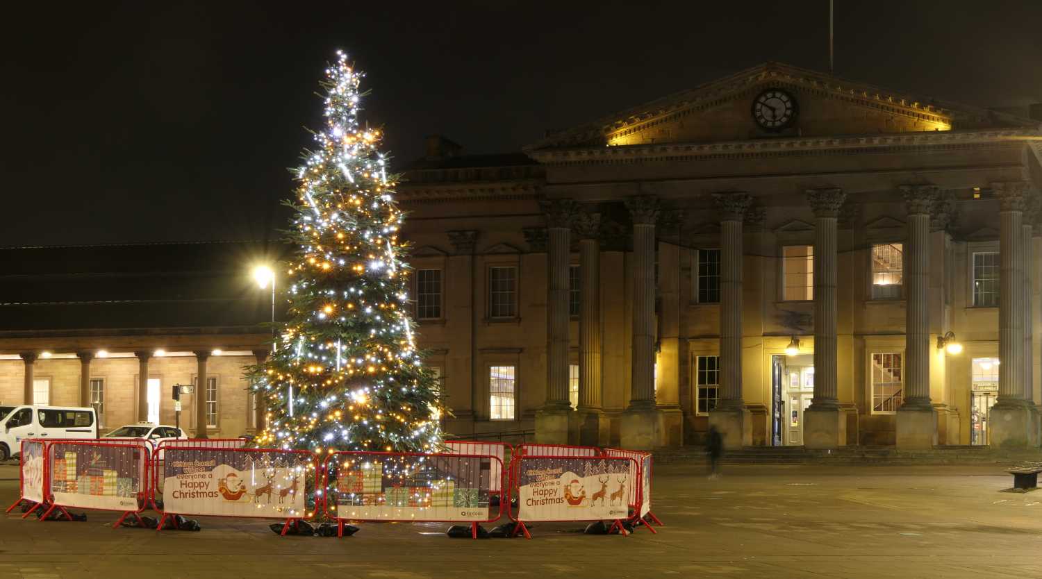 Christmas tree outside Huddersfield station