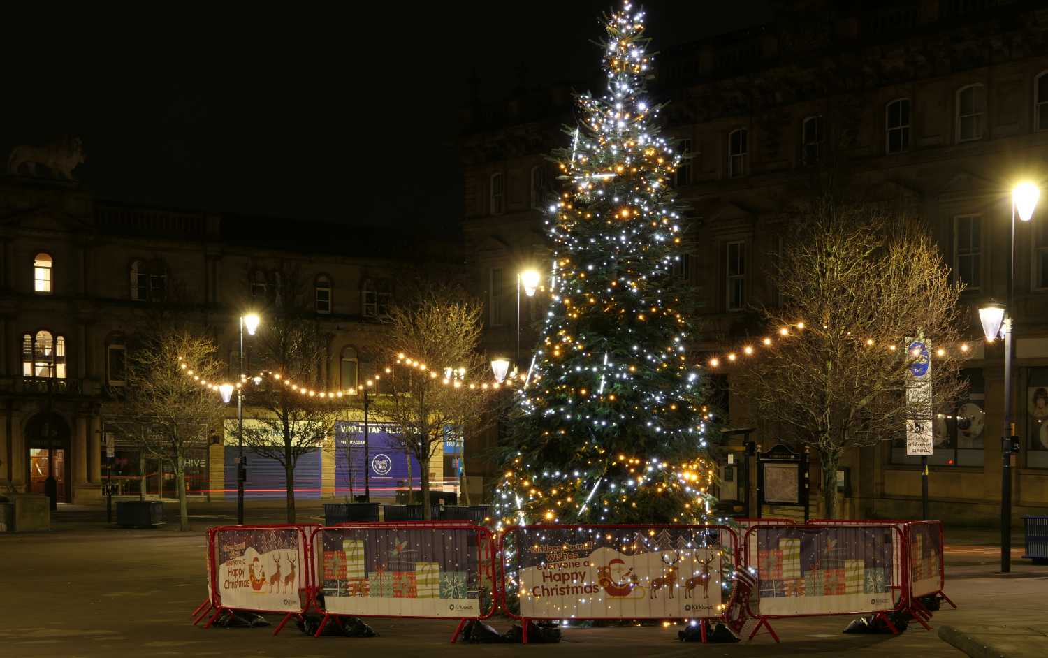 Christmas tree outside Huddersfield station