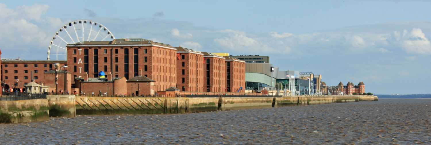 Liverpool Albert docks from the Mersey looking upstream.