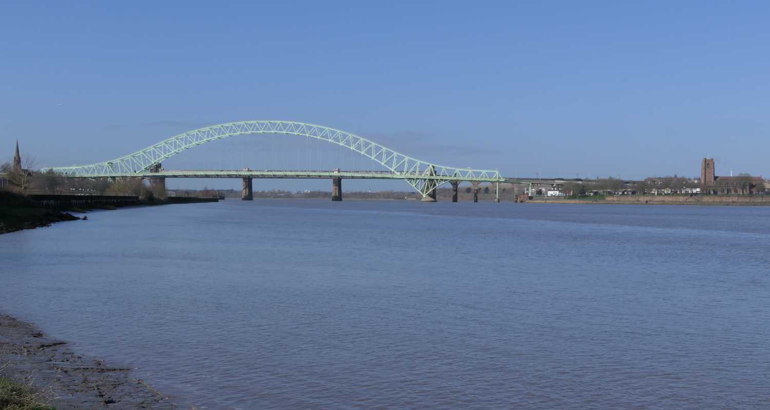 Silver Jubilee Bridge Runcorn from the Wigg Island Nature Reserve.
