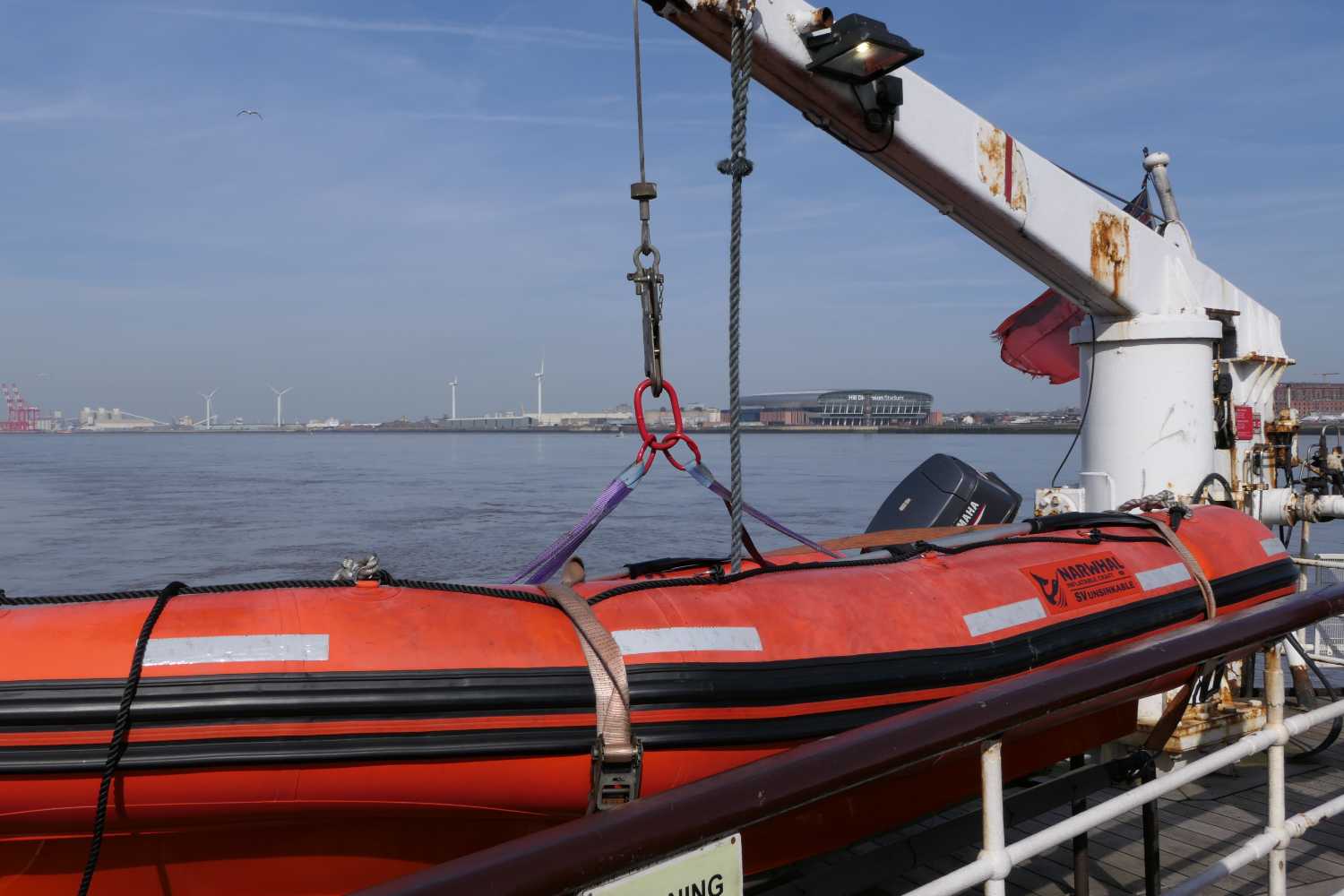 Emergency evacuation craft at the Royal Iris stern