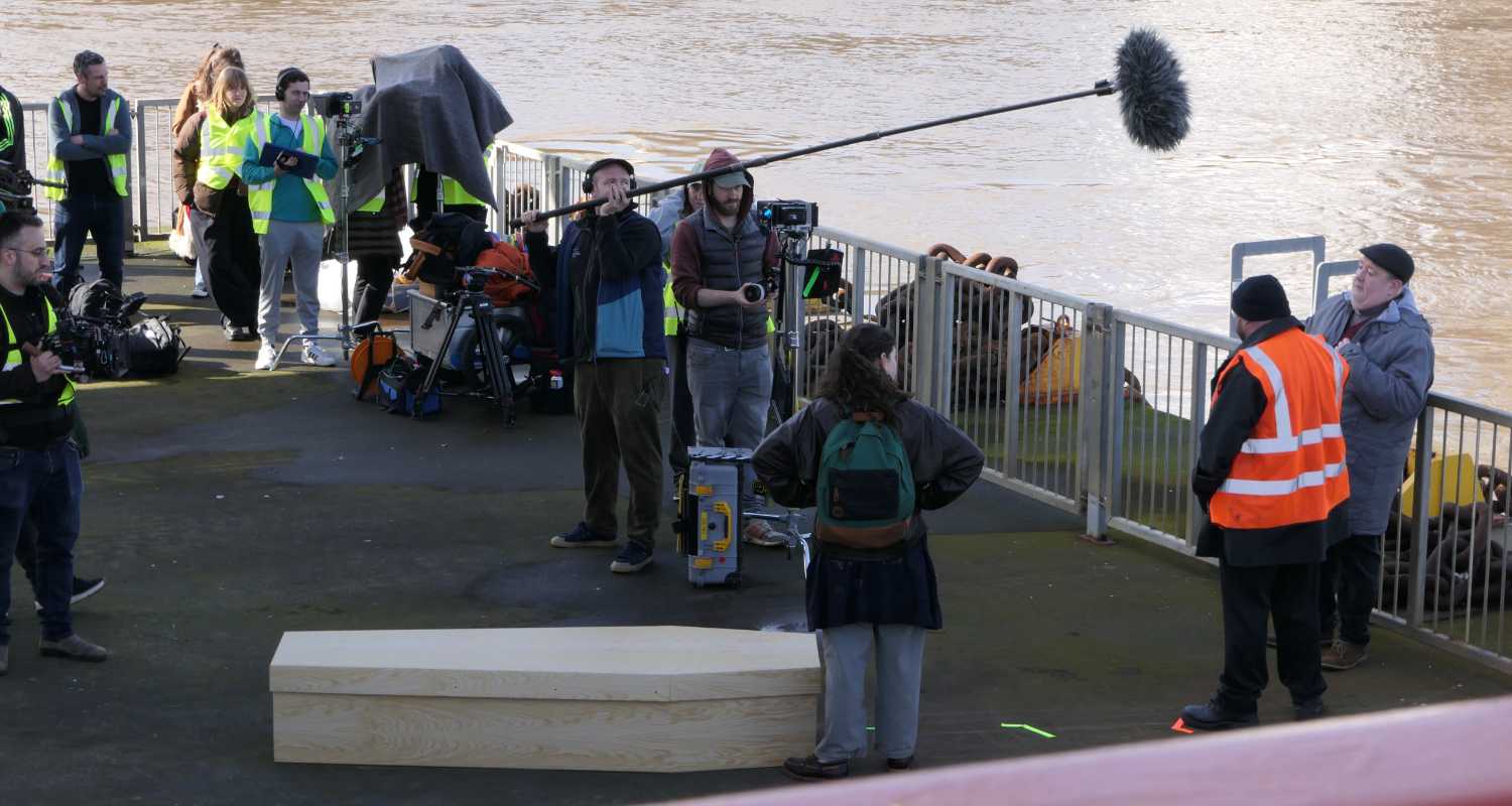 Jonny Vagas being filmed on the eacombe landing stage