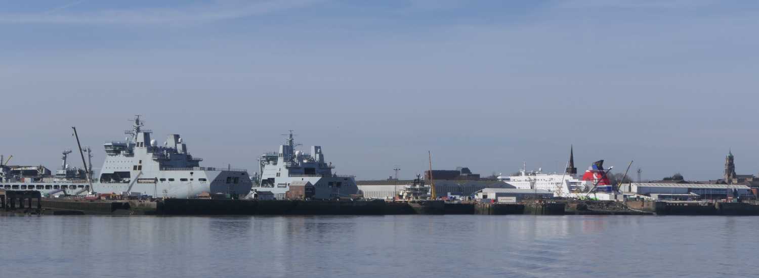 Two Royal Navy Auxillary ships and a Stena Line ship being repaired at the Camel Lairds