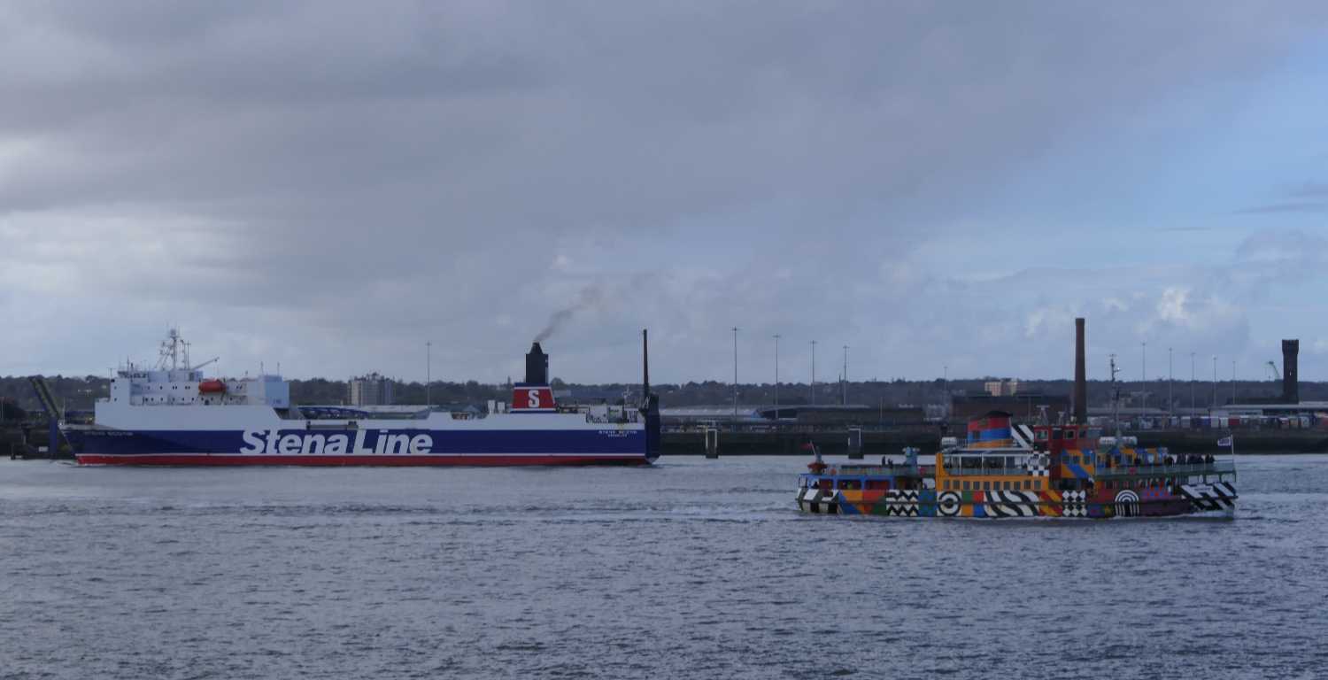 Snowdrop passing an arriving Stenna Line ship
