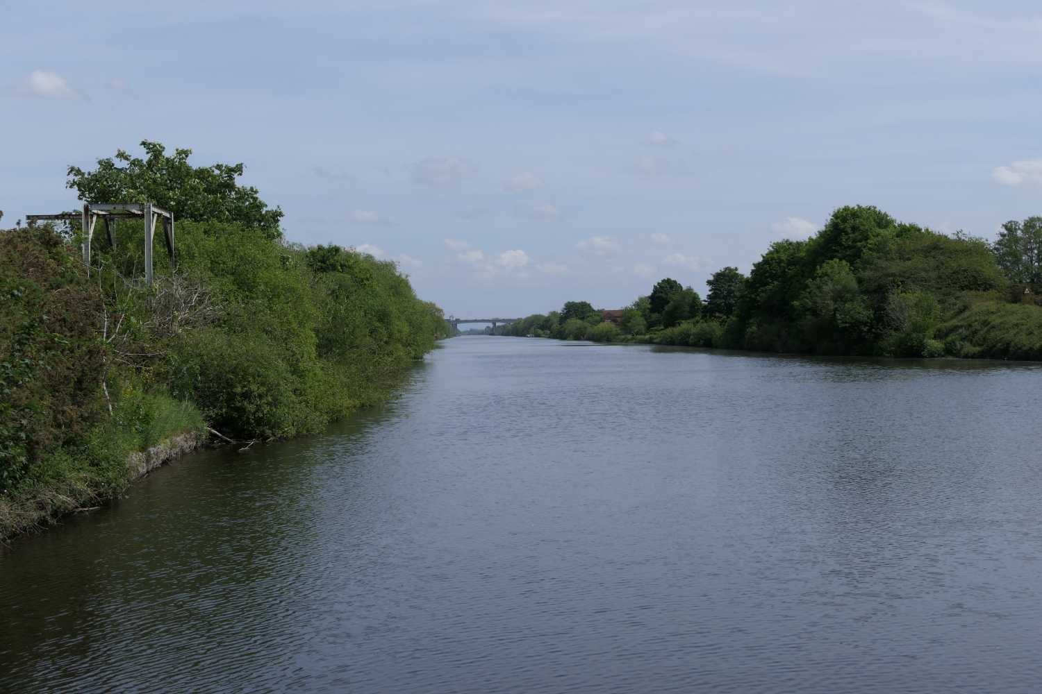 Looking east along the canal from the Latchford locks
