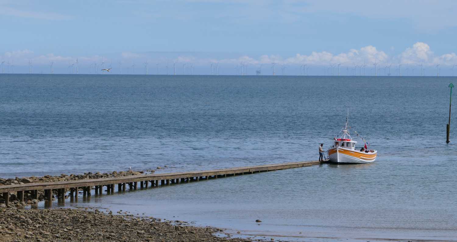 Tourist boats and a wind farm
